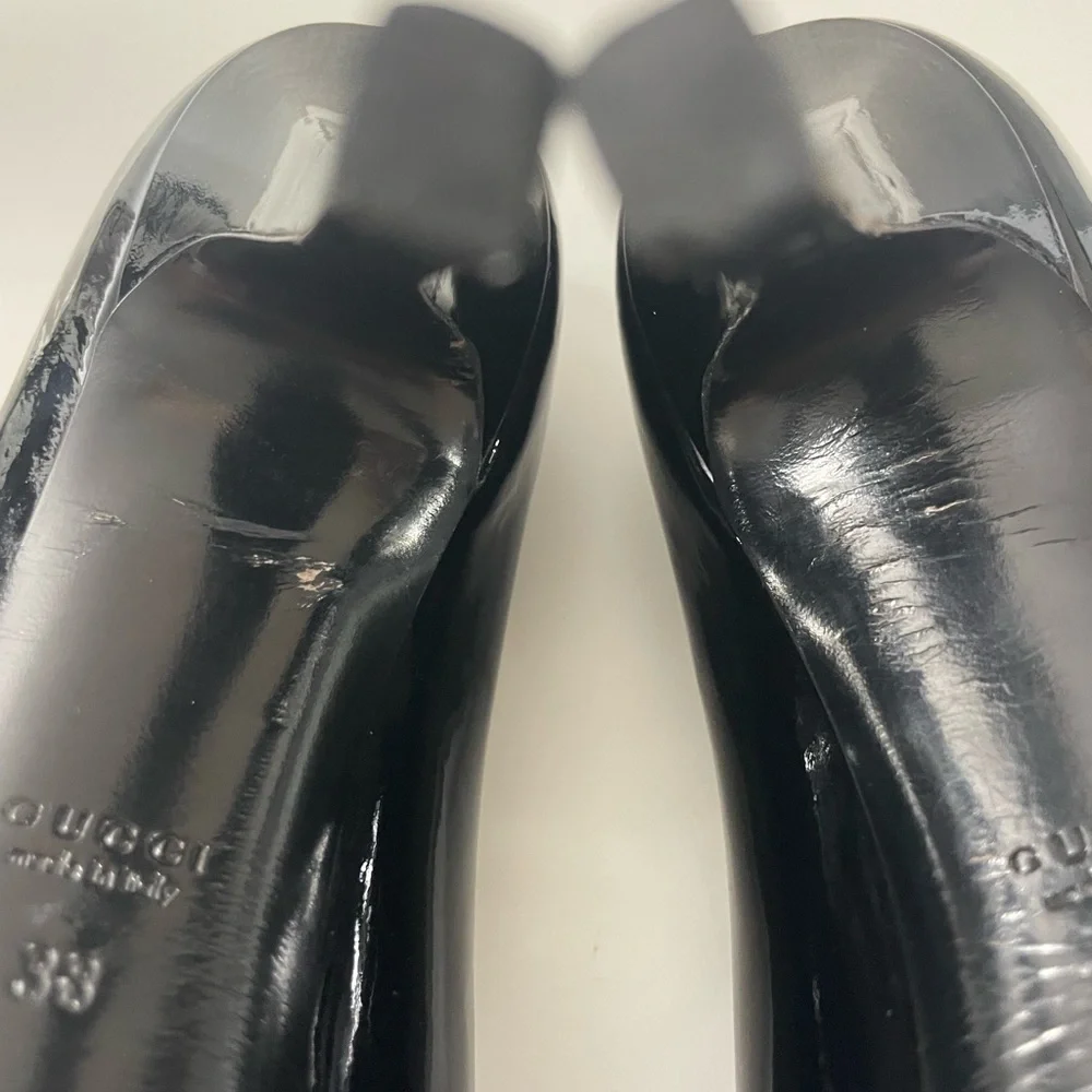 Vintage Gucci Patent Leather Pumps Black Vernice Crystal Nero - Size 9 Authentic - Picture 12 of 16